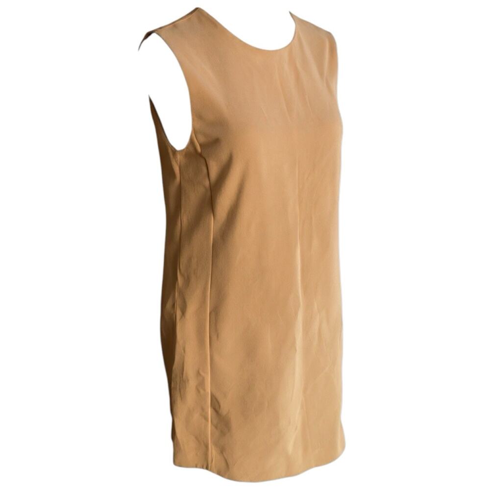 Vince Camel Tan 100% Silk Mini Shift Dress Minimalist Quiet Luxury Sz 8